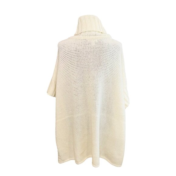 Loft Womens Cream Cable Knit Poncho Sweater Turtleneck Boho Chic Western Cowgirl - Picture 2 of 6